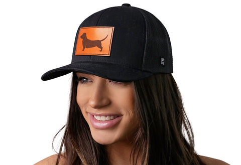 Dachshund Trucker Hat Leather | Black Dog Snapback Trucker - YinzerShop