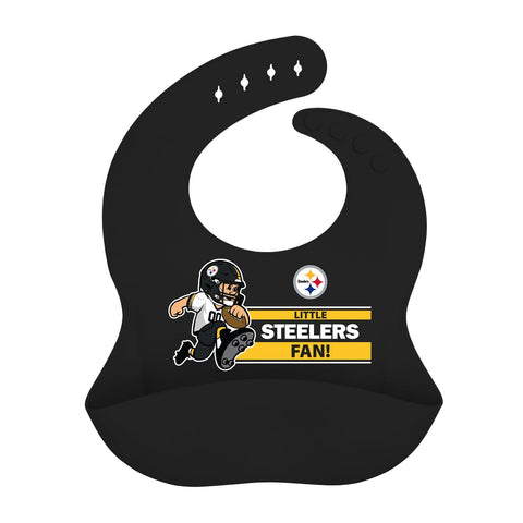 Pittsburgh Steelers Bib | Silicone Feeding Bib With Pocket - Adjustable Neck Strap NFL Baby Mealtime Protector