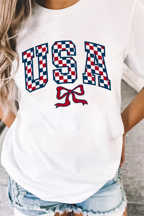 Checkered Graphic Tee - Simply Love USA Flag T-Shirt With Soft Breathable Fabric