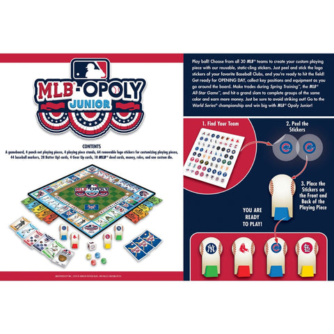 MLB Opoly Junior – Baseball Board Game With Custom Playing Pieces & Team Stickers