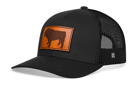 English Bulldog Trucker Hat Leather | Black Dog Snapback Trucker - YinzerShop