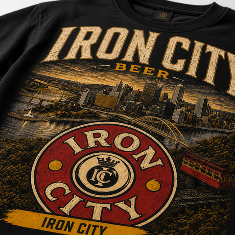 Iron City Beer Pittsburgh Skyline T-Shirt — Vintage Incline & Bridges Tee