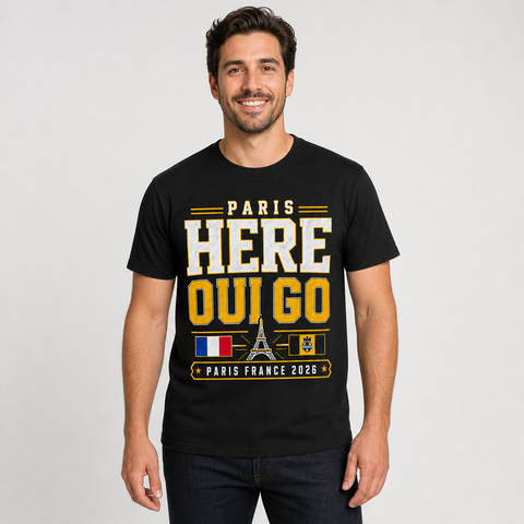 Paris Here Oui Go ( Here We Go ) T-Shirt | Pittsburgh Black & Gold Paris 2026