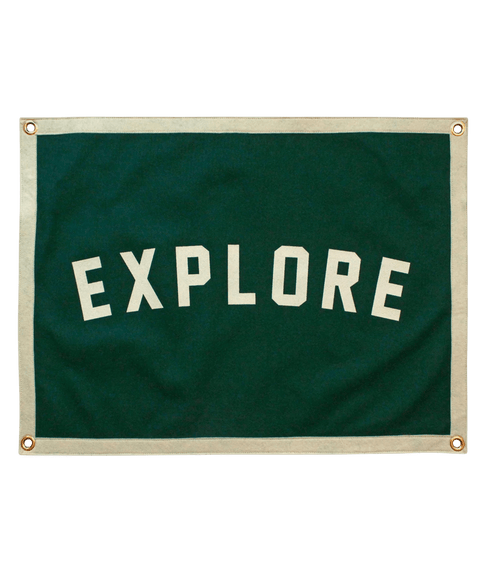 Explore Camp Flag - Wool Felt Outdoor Banner by Oxford Pennant, Forest Green Camp Flag - YinzerShop