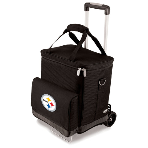 Pittsburgh Steelers - Cellar 6-Bottle Wine Carrier & Cooler Tote with Trolley Cooler Picnic Time Family of Brands Black  