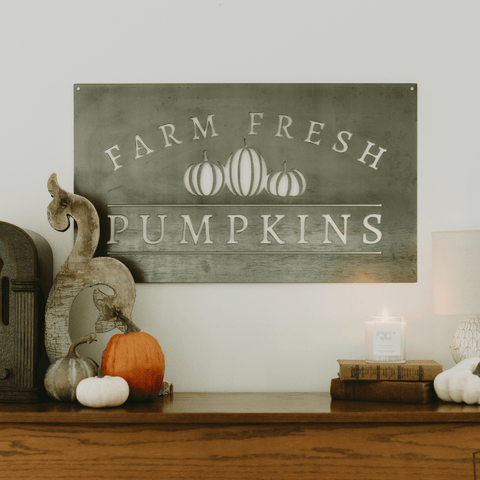 Farm Fresh Pumpkins Sign - Large Metal Pumpkin Wall Art | Recycled Steel Decor Wall Decor - YinzerShop