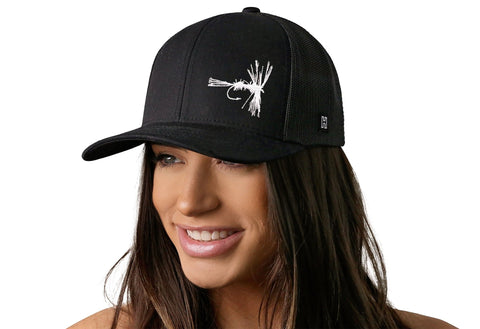 Fly Fishing Trucker Hat | Black Fly Fishing Snapback Trucker - YinzerShop