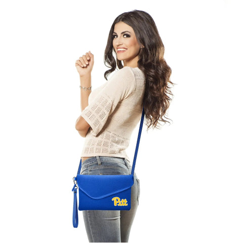 Fold Over Crossbody University of Pittsburgh Pebble Leather Purse - Officially Licensed Bag Clutch - YinzerShop