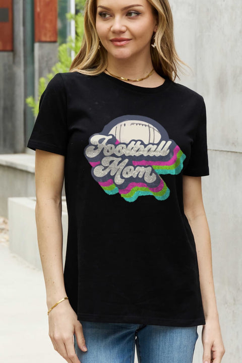 Football Mom T-Shirt - Simply Love Cotton Graphic Tee With Soft Breathable Fabric Long Sleeve Shirt - YinzerShop