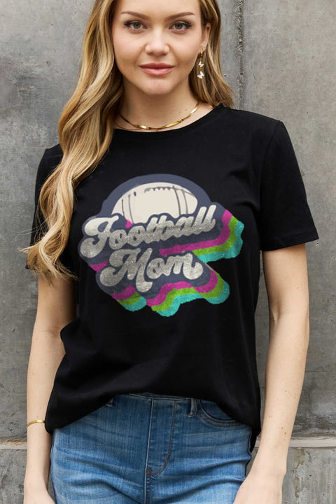 Football Mom T-Shirt - Simply Love Cotton Graphic Tee With Soft Breathable Fabric Long Sleeve Shirt - YinzerShop