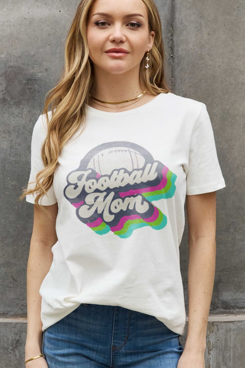 Football Mom T-Shirt - Simply Love Cotton Graphic Tee With Soft Breathable Fabric Long Sleeve Shirt - YinzerShop