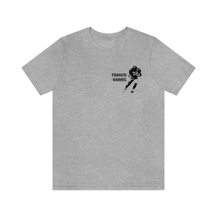 Franco Harris Legend T-Shirt - Back-Printed Graphic Tee T-Shirt Printify Athletic Heather S 
