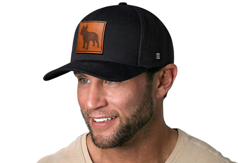 French Bulldog Trucker Hat Leather | Black Dog Snapback Trucker - YinzerShop
