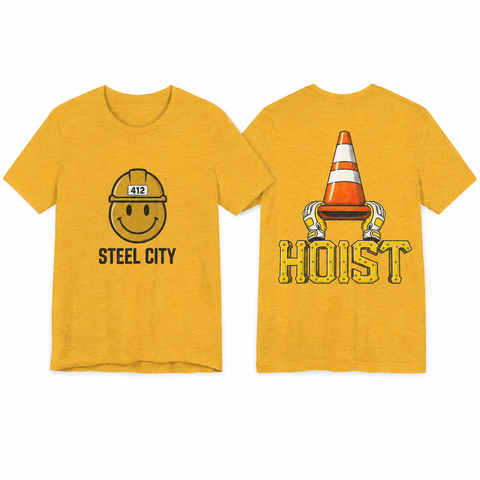 Pittsburgh Steel City 412 Smiley Hardhat & Hoist Cone Graphic T-Shirt