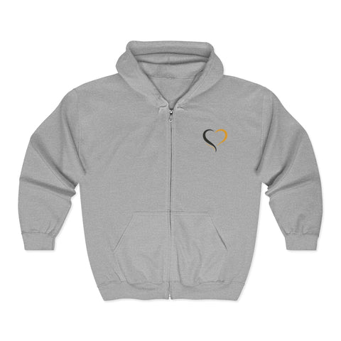Full Zip Hooded Sweatshirt - Black And Yellow Heart Unisex Heavy Blend Hoodie Hoodie - YinzerShop