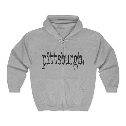 Full Zip Hoodie - Pittsburgh Typewriter Heavy Blend Hoodie With Pockets & Drawstring Hood Hoodie - YinzerShop