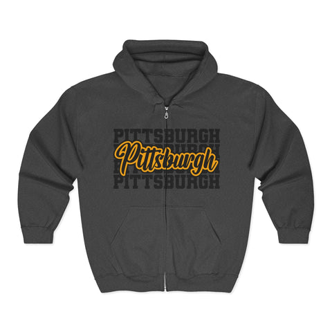 Full Zip Hoodie Pittsburgh Typography – Unisex Heavy Blend Sweatshirt with Pockets Hoodie - YinzerShop