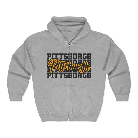 Full Zip Hoodie Pittsburgh Typography – Unisex Heavy Blend Sweatshirt with Pockets Hoodie - YinzerShop