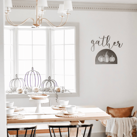 Gather Wall Decor - Metal Wall Sign | Rustic Farmhouse Script Steel Art 24x12 Wall Decor - YinzerShop