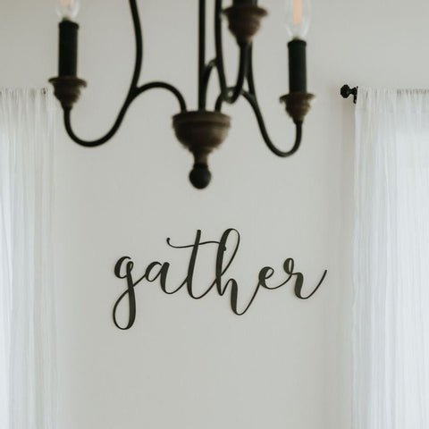 Gather Wall Decor - Metal Wall Sign | Rustic Farmhouse Script Steel Art 24x12 Wall Decor - YinzerShop