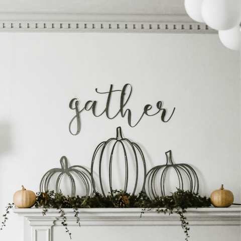 Gather Wall Decor - Metal Wall Sign | Rustic Farmhouse Script Steel Art 24x12 Wall Decor - YinzerShop