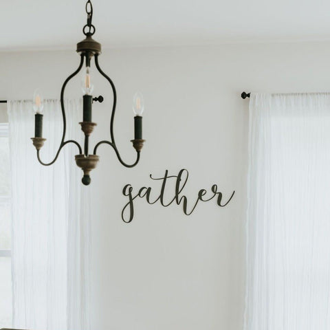 Gather Wall Decor - Metal Wall Sign | Rustic Farmhouse Script Steel Art 24x12 Wall Decor - YinzerShop