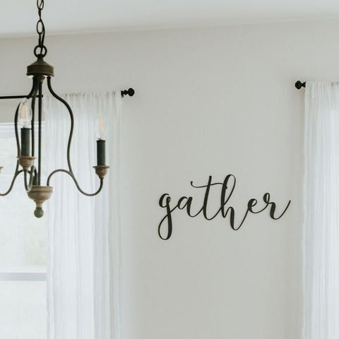 Gather Wall Decor - Metal Wall Sign | Rustic Farmhouse Script Steel Art 24x12 Wall Decor - YinzerShop