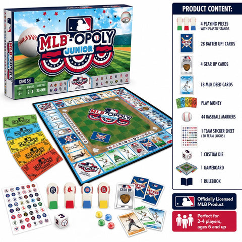 MLB Opoly Junior – Baseball Board Game With Custom Playing Pieces & Team Stickers