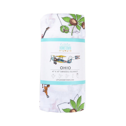 Ohio Baby Gift Set – Muslin Swaddle Blanket & Baby Burp Cloth Bib Combo