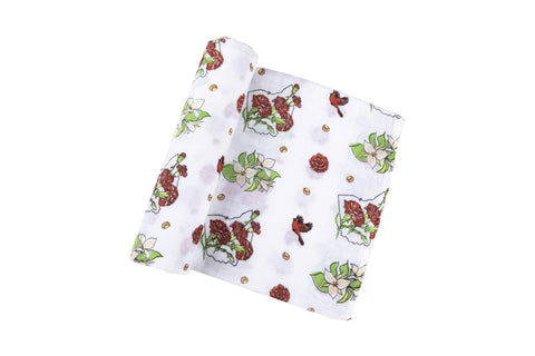 Gift Set: Ohio Baby Muslin Swaddle Receiving Blanket (Floral) and Burp/Bib Combo Swaddle Blanket Little Hometown   