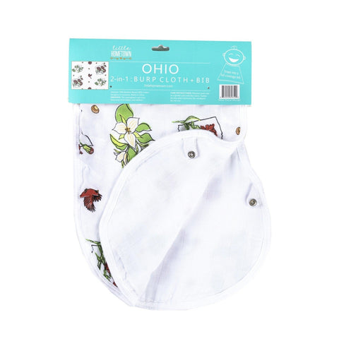 Ohio Baby Gift Set – Muslin Swaddle Blanket & Baby Burp Cloth Bib Combo