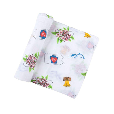 Gift Set: Pennsylvania Baby Muslin Swaddle Blanket and Burp Cloth/Bib Combo Swaddle Blanket Little Hometown   