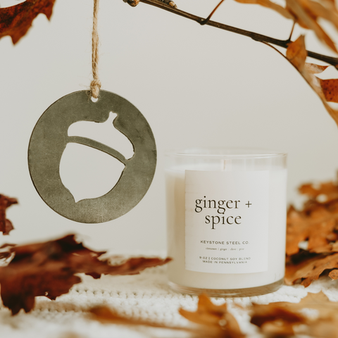 Ginger + Spice Candle + Acorn Ornament Set