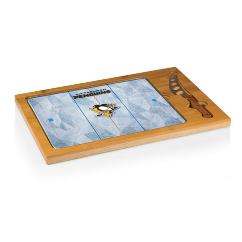 Glass Cutting Board - Pittsburgh Penguins Icon Rectangular Bamboo Cheese Board Set Licensed - YinzerShop
