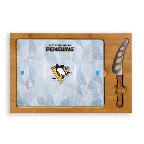 Glass Cutting Board - Pittsburgh Penguins Icon Rectangular Bamboo Cheese Board Set Licensed - YinzerShop
