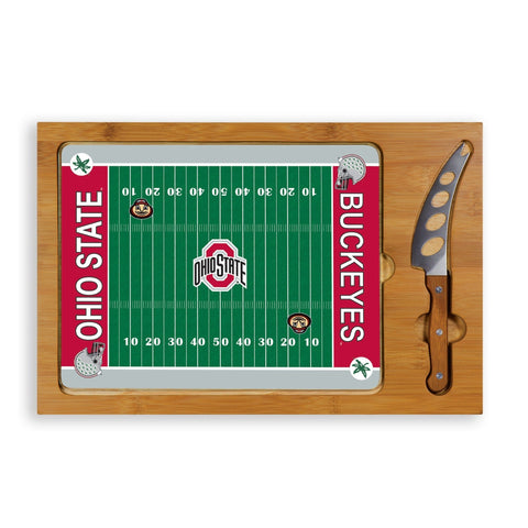 Glass Cutting Board Set - Ohio State Buckeyes Football Field Icon With Cheese Knife Licensed - YinzerShop