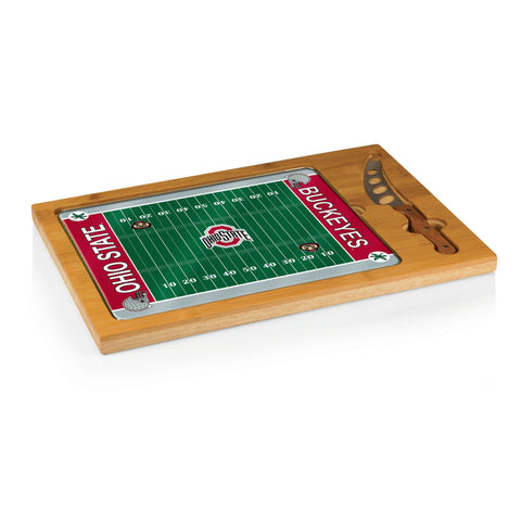 Glass Cutting Board Set - Ohio State Buckeyes Football Field Icon With Cheese Knife Licensed - YinzerShop