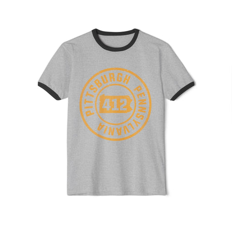 Gold Pittsburgh Stamp - Unisex Cotton Ringer T-Shirt T-Shirt - YinzerShop