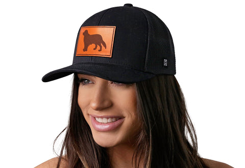 Golden Retriever Trucker Hat Leather | Black Dog Snapback Trucker - YinzerShop