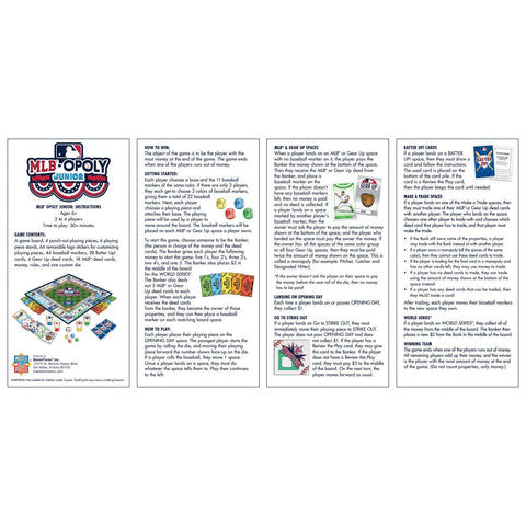 MLB Opoly Junior – Baseball Board Game With Custom Playing Pieces & Team Stickers