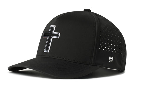 Cross Performance Hat - 5-Panel Black Snapback With Moisture-Wicking Sweatband | Haka Hat
