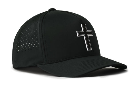 Cross Performance Hat - 5-Panel Black Snapback With Moisture-Wicking Sweatband | Haka Hat