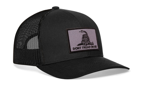 Dont Tread on Me Trucker Hat  |  Black Gadsden Flag Tactical Snapback