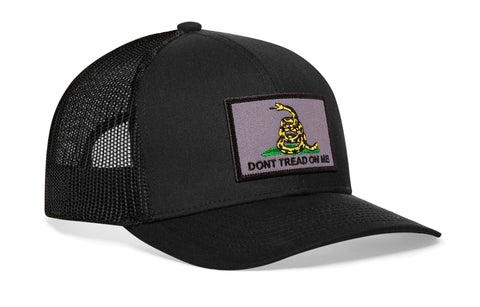 Dont Tread on Me Trucker Hat  |  Black Gadsden Flag Tactical Snapback