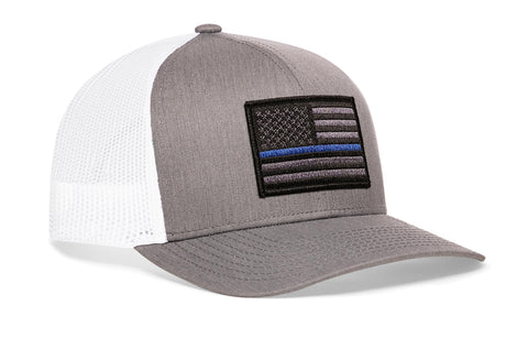 Thin Blue Line Trucker Hat  |  Gray White Police Tactical Snapback