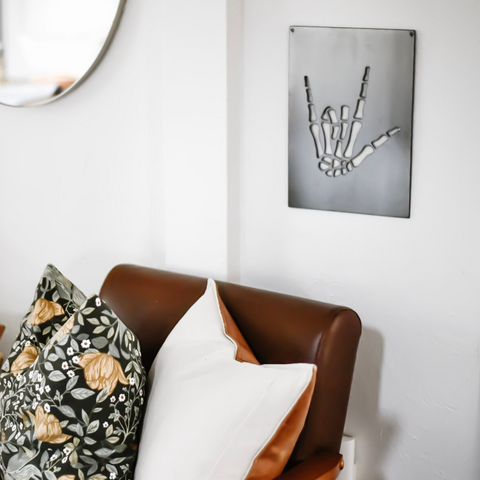 Skeleton Wall Decor - Steel Halloween Wall Sign | Rustic Spooky Hand Ornament