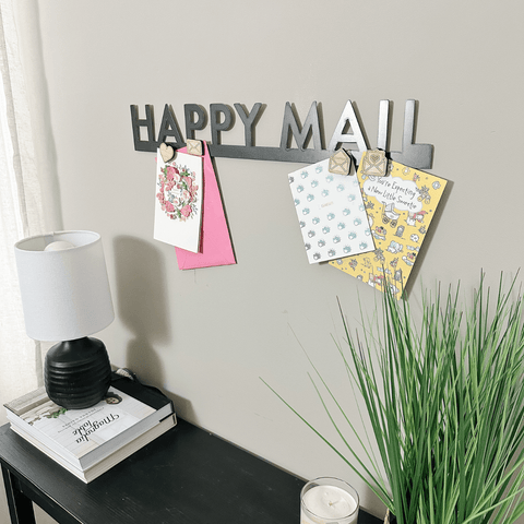 Happy Mail Wall Decor - Steel Mail Holder & Magnetic Wall Sign Organizer Wall Decor - YinzerShop