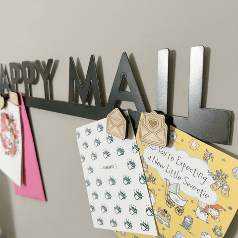 Happy Mail Wall Decor - Steel Mail Holder & Magnetic Wall Sign Organizer Wall Decor - YinzerShop
