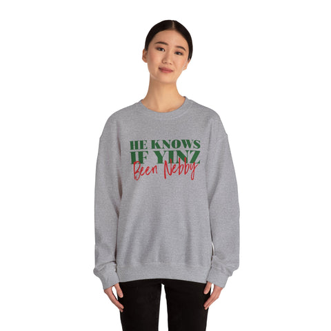 He Knows If Yinz Been Nebby - Unisex Heavy Blend™ Crewneck Sweatshirt Sweatshirt - YinzerShop