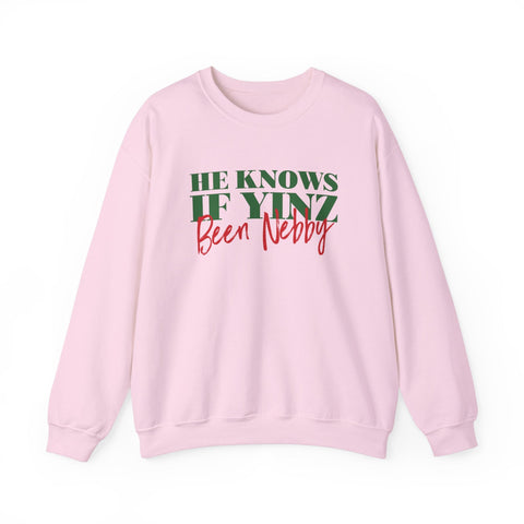 He Knows If Yinz Been Nebby - Unisex Heavy Blend™ Crewneck Sweatshirt Sweatshirt - YinzerShop